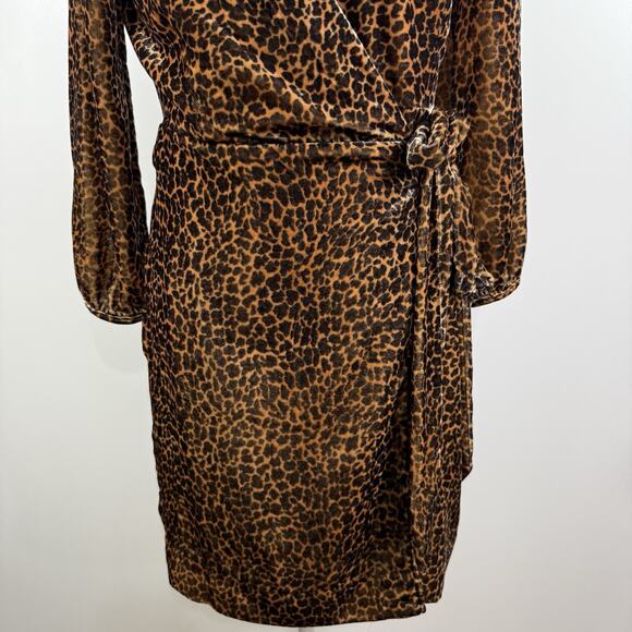 New J Crew Animal Print Velvet True Wrap Dress Size 0 V Neck Leopard Print - Picture 5 of 15